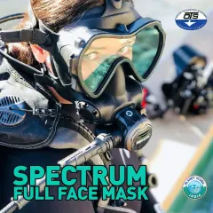 A close-up view of the OTS Spectrum Full-Face Mask, highlighting its comfortable fit and natural breathing capability. This design reduces jaw fatigue, a common issue with traditional masks, allowing divers to stay focused on their mission rather than their gear.