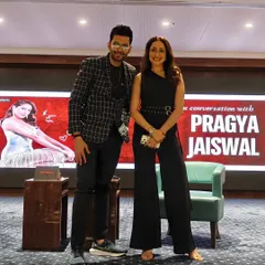 All smiles with the delightful Pragya Jaiswal after an insightful TEDx session. A successful conversation is reflected in the comfort and connection between the host and the guest.