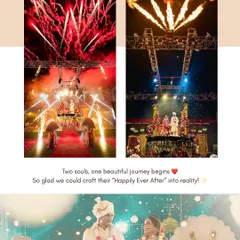 This collage captures the essence of my production: grand fireworks, a majestic floating stage, and the happy couple at the center of it all. I craft your "Happily Ever After" into a visual reality.
