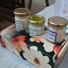 My gift hampers can be more than just soaps. Here's a self-care trio featuring my Creamy Vanilla Body Butter, natural Odour Control Deodorant, and relaxing Lavender Foot Salt, all packed into a beautiful gift box.