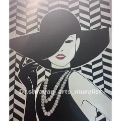 Embracing nostalgia with this retro-inspired mural. The black and white design, featuring a classic Hollywood-style figure, brings a timeless charm and a touch of vintage glamour to the wall.