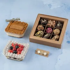 Our Rakhi gifting combos are perfect for siblings who always fight for the last bite. This combo includes two dessert tubs, a box of assorted chocolates, and a beautiful rakhi.