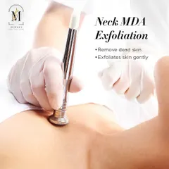 Neck MDA (Microdermabrasion) is a gentle exfoliation treatment that removes dead skin and improves texture on the delicate neck area.