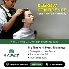 We help you regain confidence by addressing hair fall at its source. This image shows a client receiving a specialized head treatment, part of our program that includes Nasya therapy and nourishing scalp massages to strengthen hair roots and reduce hair fall naturally.