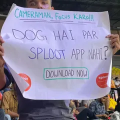 Spotted at a cricket match. This sign says it all. You focus on the game, we'll focus on making sure your dog is happy, walked, and clean. If you have a dog but not the Sploot app, what are you waiting for?
