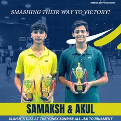 Smashing their way to victory. Congratulations to our badminton champions Samaksh and Akul for clinching titles at the Yonex Sunrise All J&K Tournament, a result of their hard work and training at our Centre of Excellence.