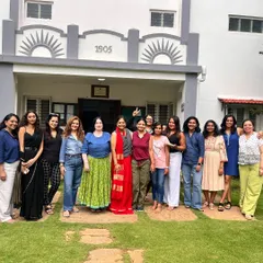 The wonderful group from my first saree draping workshop. Seeing the confidence and creativity shine through as everyone mastered new drapes was an incredibly rewarding experience.