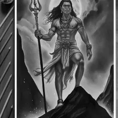 A powerful depiction of Mahadev, created using graphite and charcoal. This piece captures the dynamic energy of Lord Shiva, standing strong with his Trishul against a moonlit sky.