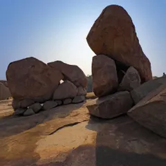 The natural sculptures of Hampi are a photographer's dream. This shot captures one of the many incredible boulder formations against the bright sun.