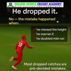 This graphic explains that most dropped catches are due to mistakes made before the ball arrives, like misreading the height or doubting mid-run.