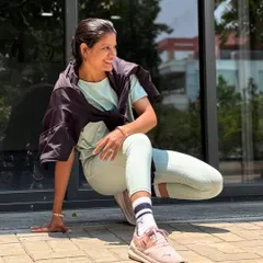 Finding strength and flexibility is a core part of my personal practice. Here, I’m connecting with my body and the space around me, a feeling I guide my students to discover in every class.