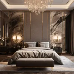 This is where we create an atmosphere of serene indulgence. This luxury bedroom design uses a rich colour palette, plush textures, and layered ambience lighting to craft a personal retreat that feels both grand and deeply comfortable.