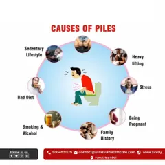 Understanding the causes of piles is the first step to healing. This graphic shows common triggers like a sedentary lifestyle, stress, and bad diet, all of which I address in my comprehensive treatment plan.