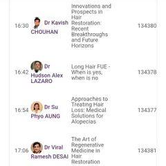 This is a look at the session schedule from IMCAS Asia 2024, where I presented on "Innovations and Prospects in Hair Restoration". Sharing knowledge with my peers is crucial for advancing patient care globally.