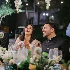 The smiles say it all. This was an intimate dinner party for Neha and Tushar in a Coorg forest, where we managed everything from setting up a satellite kitchen to ensuring the seven-course meal was served perfectly. It's these moments of pure joy that make all the meticulous planning worthwhile.
