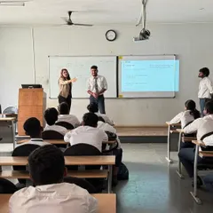 An interactive moment during a soft skills session with students. I believe in hands-on learning, getting participants to practice their presentation skills in a safe and supportive environment.