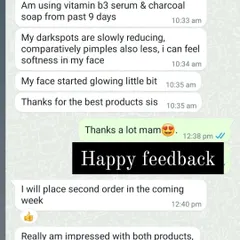 After just 9 days of using the Vitamin B3 serum and charcoal soap, this customer felt her dark spots reducing, her face glowing, and her skin feeling softer. I'm so impressed with her results too.