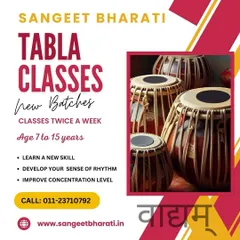 Discover the rhythm of life with our Tabla classes for kids aged 7 to 15. Learning this classical percussion instrument helps develop a strong sense of `laya` (tempo) and improves concentration, coordination, and cognitive skills.