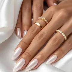 This is my 'Cloud Dancer' nail look, a clean and classic pearly white. It's a versatile and sophisticated option that works beautifully for weddings, engagements, or any formal event.