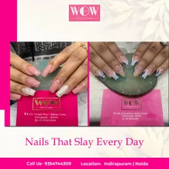 Nails that slay every day. This collage highlights two different styles: a simple, elegant glitter extension and a bold, artistic design with abstract swirls.