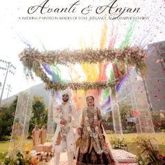 A destination wedding in Udaipur is a whole vibe. We created this epic moment with a burst of color against the palace backdrop, making their varmala feel like a scene from a movie.