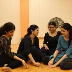 An informal moment of discussion and brainstorming with my dancers in the studio. My process is highly collaborative, and I believe in creating a space where ideas can be shared freely.