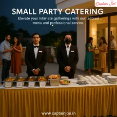 I specialize in turning small gatherings into elegant, memorable events. Here, my professional servers are ready for a terrace party, showcasing a clean setup with chafing dishes and pristine crockery, ensuring your intimate event feels premium.
