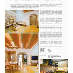 The magazine feature details the material palette of the Audumbara project, including CSEB, Kota stone, terracotta, and teakwood, celebrating natural and sustainable design.