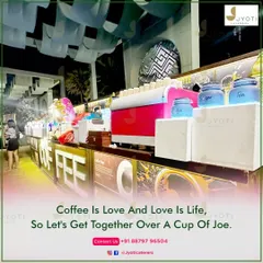 A dedicated coffee bar setup, complete with a professional espresso machine and various syrups, bringing the cozy cafe experience to your event.