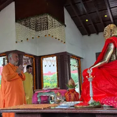 A moment of deep reverence during a program in the Himalayas. Being in the presence of masters and participating in sacred rituals is a humbling experience that deepens my connection to the source.