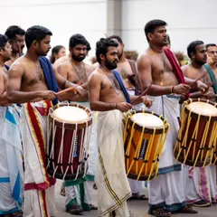Our team lined up for an Onam program Melam at Shriram Surabhi in Kanakapura, ready to bring the festive sounds of Kerala.