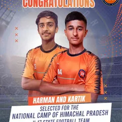 The journey continues. After their state team selection, our players Harman and Kartik were chosen for the National Camp of the Himachal Pradesh U-17 team, showcasing the elite pathway our academy provides.