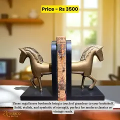 These regal horse bookends in an antique brass finish bring a touch of grandeur to any bookshelf. They are solid, stylish, and perfect for holding your favourite classics.