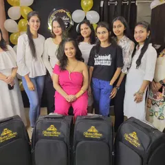 This is what success looks like. My students with their professional makeup vanity bags, which they receive as part of the course, ready to start their journey.