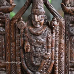 A close-up of a 26-inch Shri Venkatajalapathy (Tirupati Balaji) statue. The fine finishing highlights the detailed carvings of the deity's ornaments and the arch that frames him.