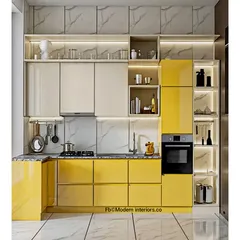 I believe kitchens should be happy spaces, and this design is all about sunshine. I used high-gloss yellow laminate for a bold, cheerful look, paired with white overhead cabinets to keep it feeling bright and airy. This compact modular kitchen is factory-finished, ensuring a perfect fit and quick, clean installation.
