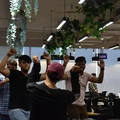 The sales and success teams dancing their hearts out. Corporate Zumba is all about team building and fun.