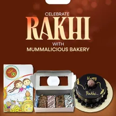 Celebrate Rakhi with our special gift sets. This combo features a decadent chocolate truffle cake and assorted brownies, making it the perfect sweet gift for your sibling.