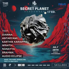 Poster for the "Secret Planet Sundowner" at Aqua, The Park Bangalore. These poolside events are a favorite of mine, blending techno with the relaxed energy of a Sunday afternoon.