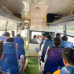On the road in Goa. Our all-inclusive tours cover all local travel, ensuring the team gets to the ground and back to the bungalow comfortably in our team bus.