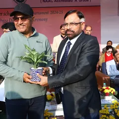 A moment of respect. Jamia alumnus and cricket legend Virender Sehwag being welcomed at the Inter-School cricket tournament finals. His presence inspires the next generation of players.