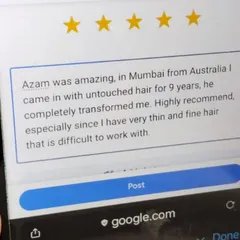 A glowing 5-star review from a client visiting from Australia. I was so happy to transform her hair and that she appreciated my work with fine, difficult hair.
