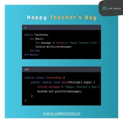 Another Teacher's Day greeting, this time in Visual Basic and Java. We honor the educators who guide us through the complex world of programming.
