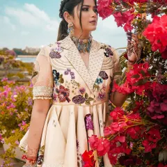 Accessorizing is what makes a look truly stand out. This client styled our colorful stone choker with two different hand harnesses and matching hair braids to create a dramatic, semi-contrasting look for her Mehendi.