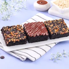 A selection of my favourite brownies: the classic Walnut Brownie, a rich Nutella Brownie, and a healthier Oats Jaggery Brownie.