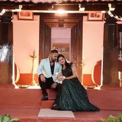 For this evening shoot at a traditional home, I created a more glamorous look. The makeup was designed to work with the warm, artificial lighting, giving the bride-to-be a sophisticated glow that matched her deep green gown.