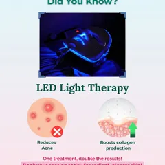 Our LED Light Therapy is a versatile skin treatment. It offers dual benefits by using specific light wavelengths to reduce acne-causing bacteria while also stimulating collagen production for firmer, more radiant skin.
