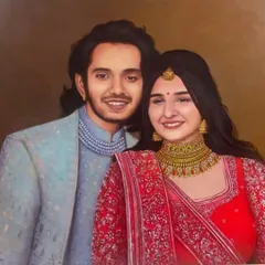 A custom couple portrait created with acrylic on canvas, sized 24 by 30 inches. My goal with commissioned work is to create a realistic and heartfelt representation that captures the unique bond between the subjects, serving as a timeless piece of art for their home.