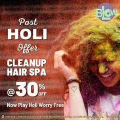 Our post-Holi recovery plan for your hair and skin. This graphic details our special offer for a discounted cleanup and hair spa treatment to help you rejuvenate after the festivities.