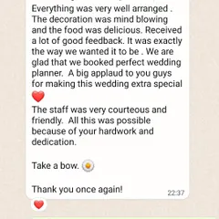 A screenshot of a heartfelt thank you message from a client. "It was exactly the way we wanted it to be." This is the goal for every single wedding I plan.